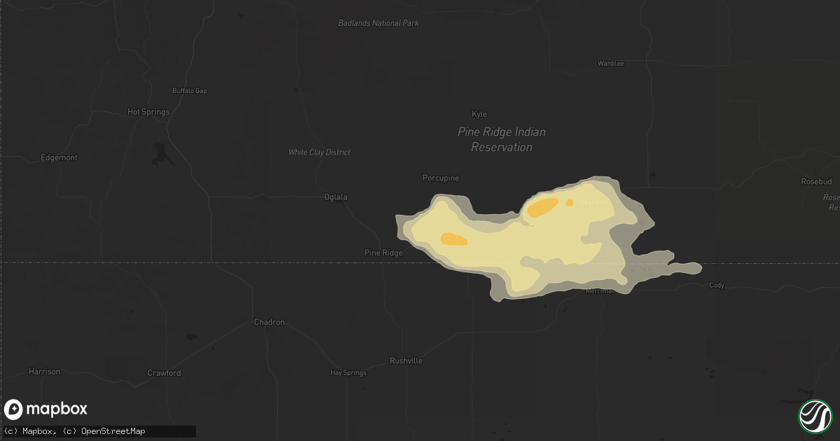 Hail map in Wounded Knee, SD on July 6, 2025