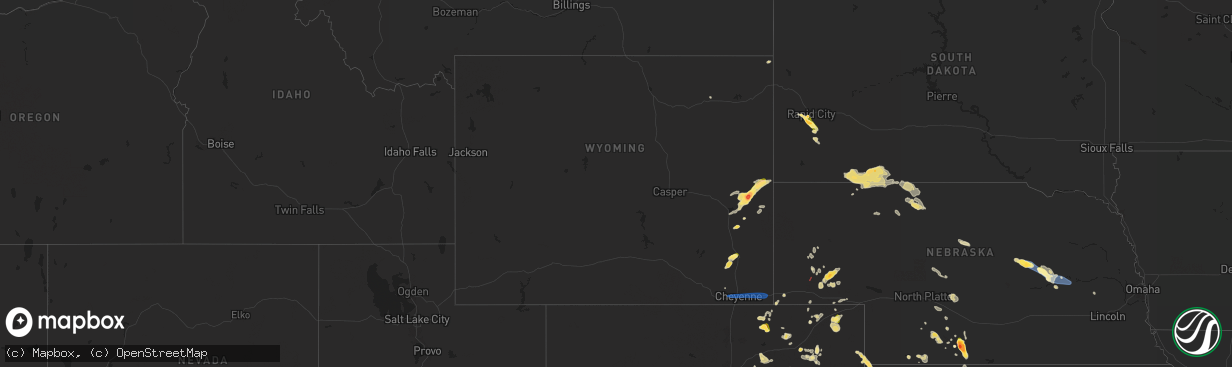 Hail map in Wyoming on July 6, 2025