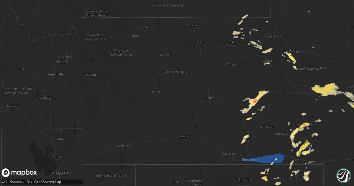 Hail map in Wyoming on July 6, 2025