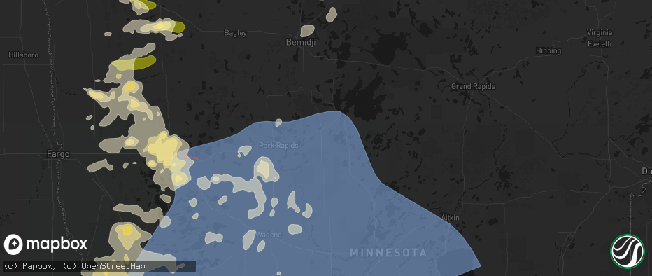 Hail map in Akeley, MN on July 6, 2026