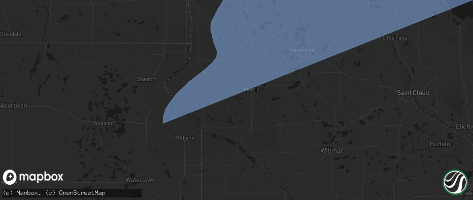 Hail map in Alberta, MN on July 6, 2026