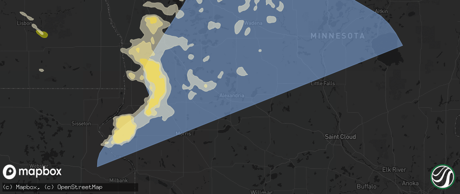Hail map in Alexandria, MN on July 6, 2026