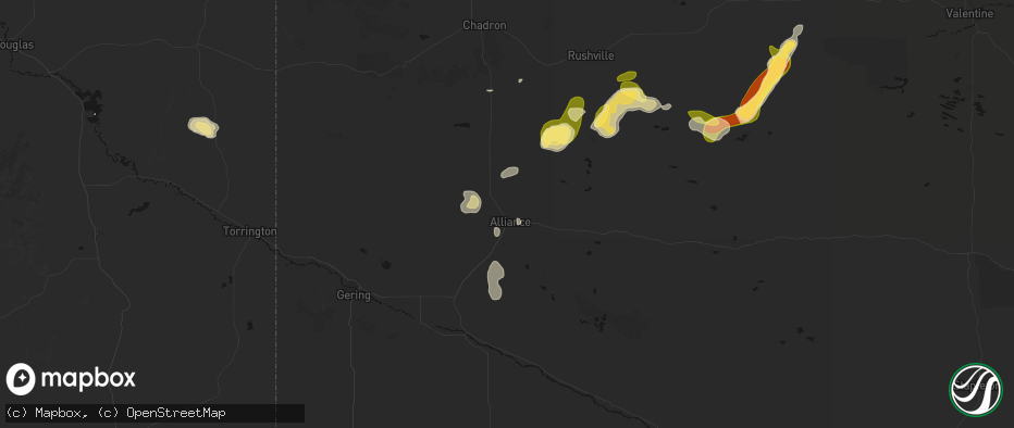Hail map in Alliance, NE on July 6, 2026