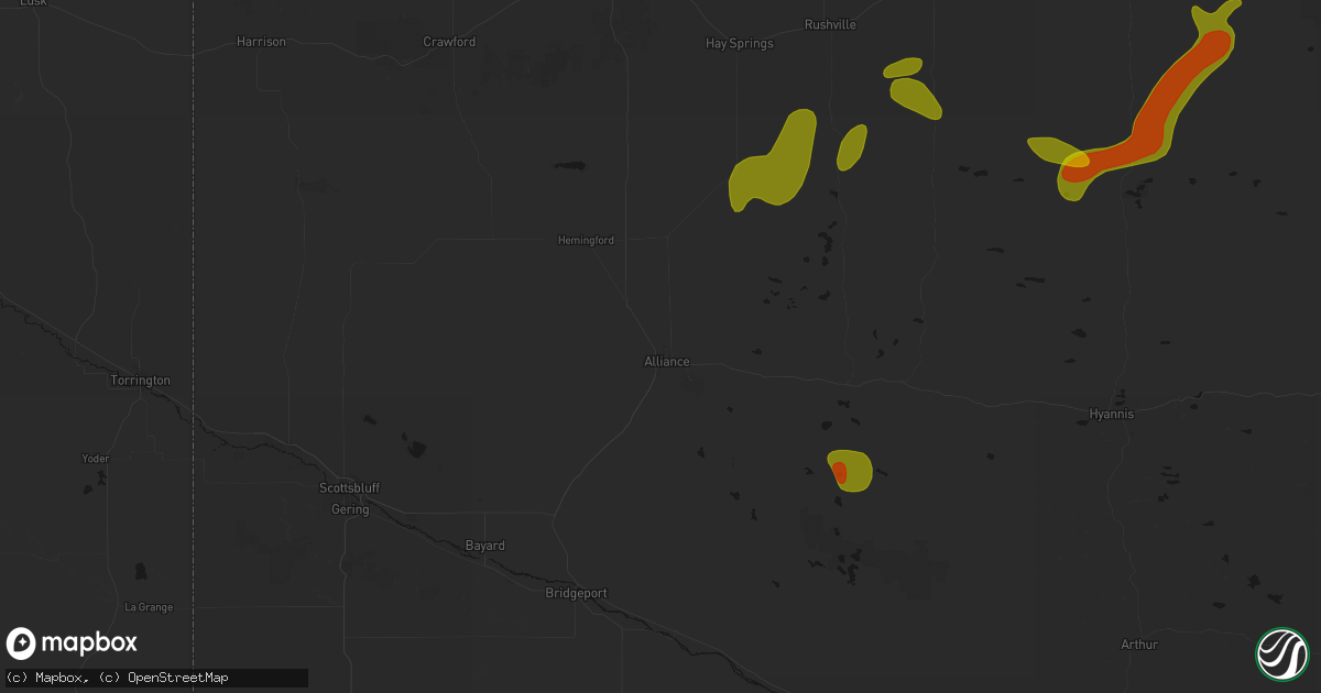 Hail map in Alliance, NE on July 6, 2026