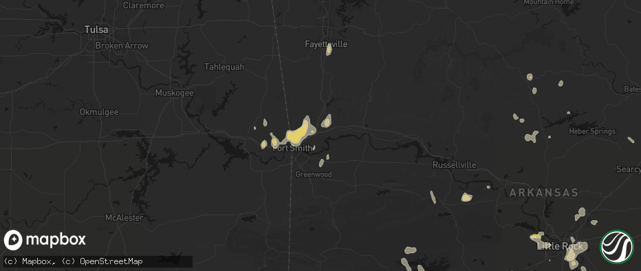 Hail map in Alma, AR on July 6, 2026