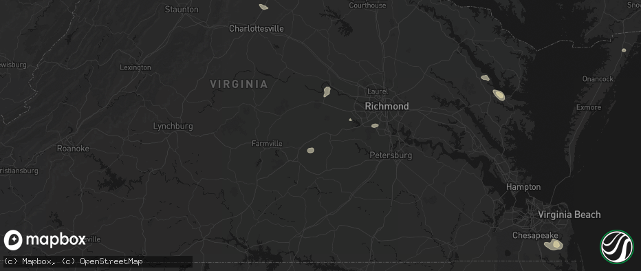 Hail map in Amelia Court House, VA on July 6, 2026