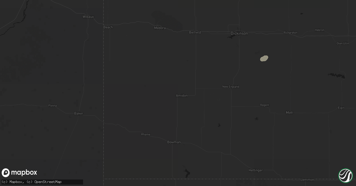 Hail map in Amidon, ND on July 6, 2026