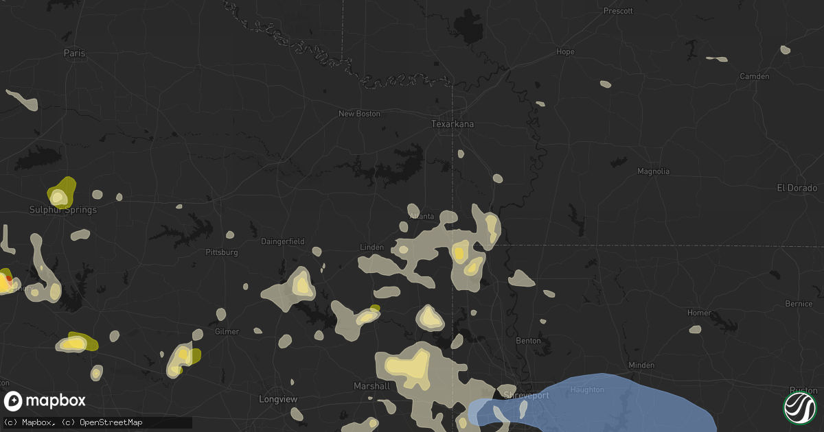Hail map in Atlanta, TX on July 6, 2026