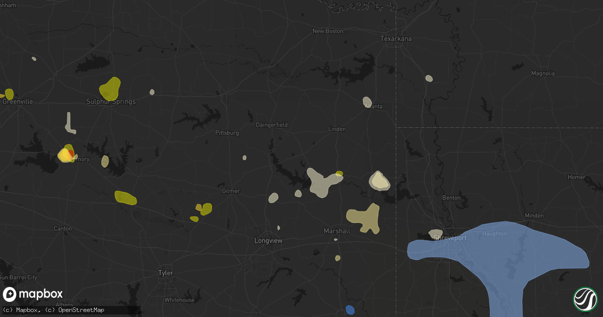 Hail map in Avinger, TX on July 6, 2026