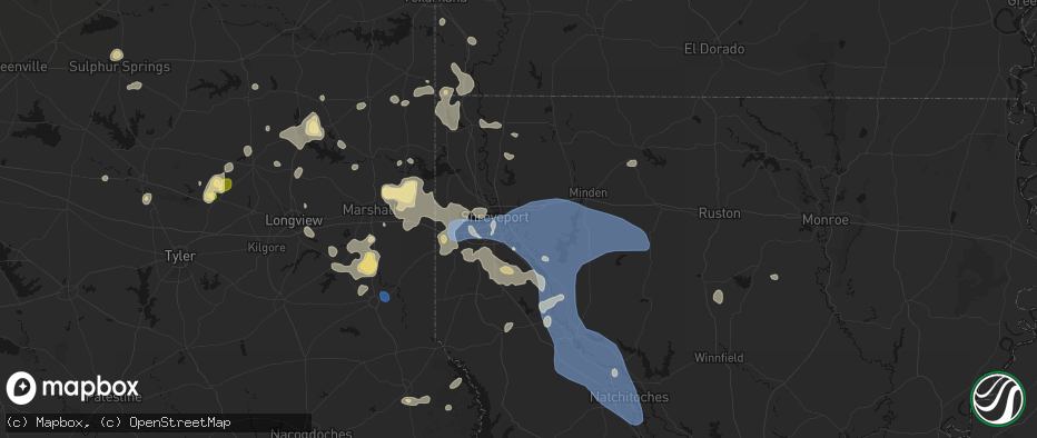 Hail map in Barksdale Afb, LA on July 6, 2026