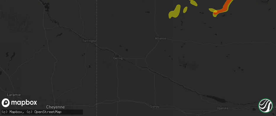 Hail map in Bayard, NE on July 6, 2026