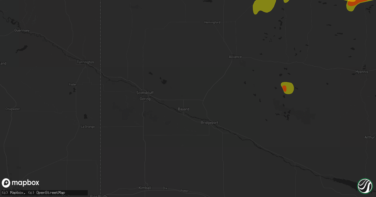 Hail map in Bayard, NE on July 6, 2026