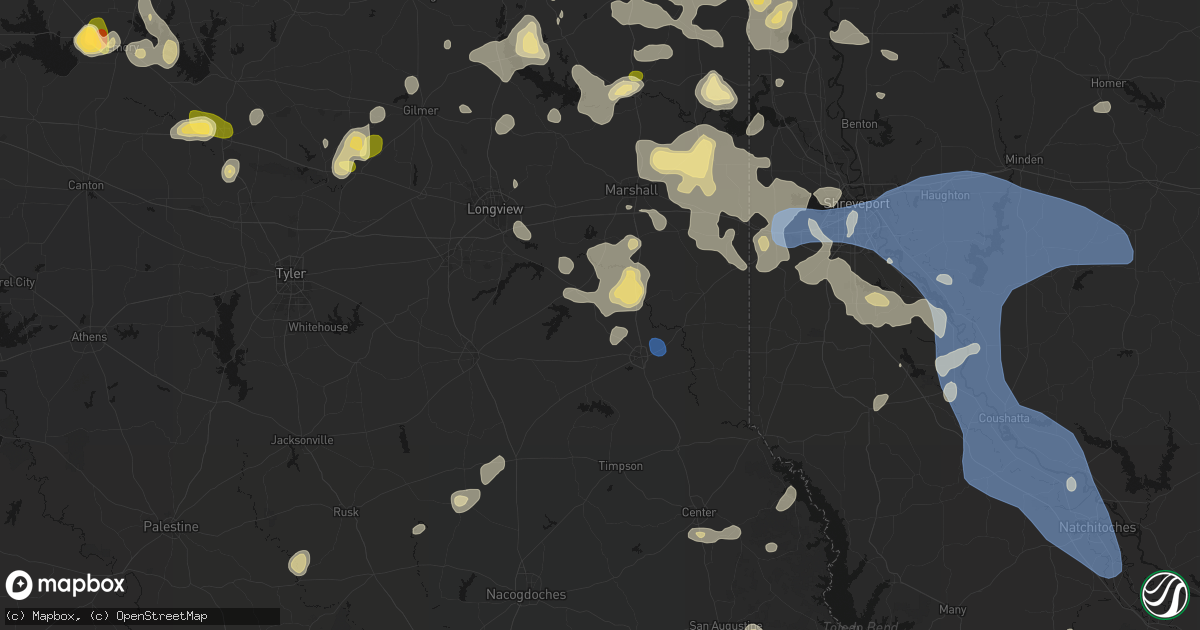 Hail map in Beckville, TX on July 6, 2026