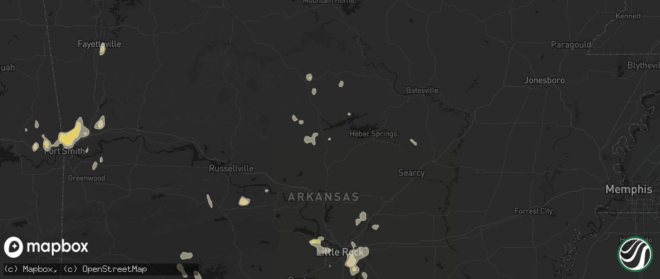 Hail map in Bee Branch, AR on July 6, 2026