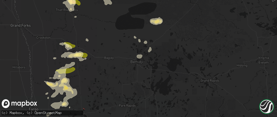 Hail map in Bemidji, MN on July 6, 2026