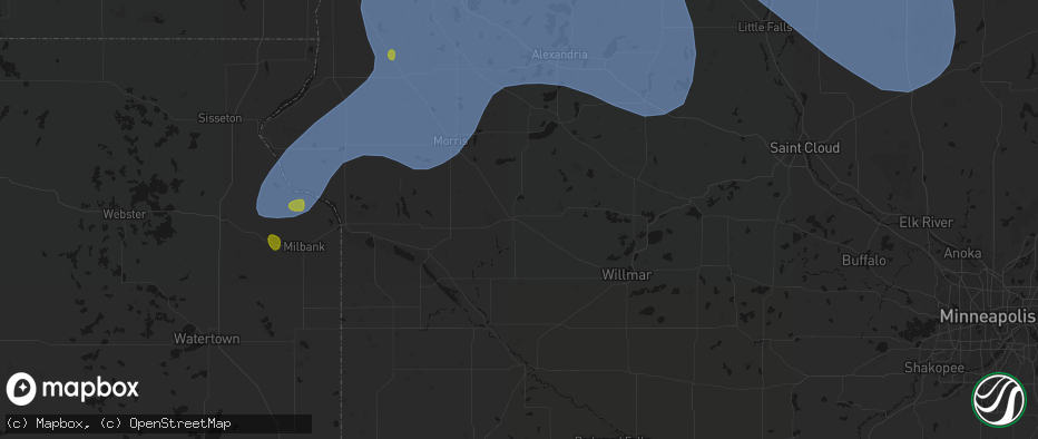 Hail map in Benson, MN on July 6, 2026
