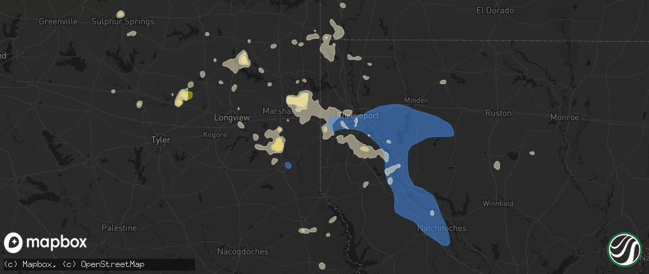 Hail map in Bethany, LA on July 6, 2026