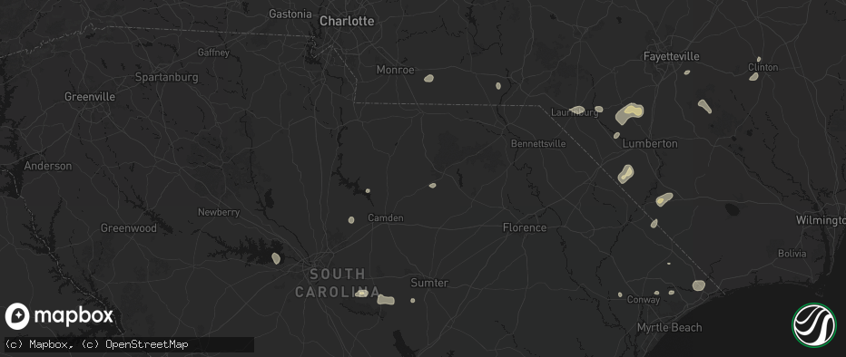 Hail map in Bethune, SC on July 6, 2026