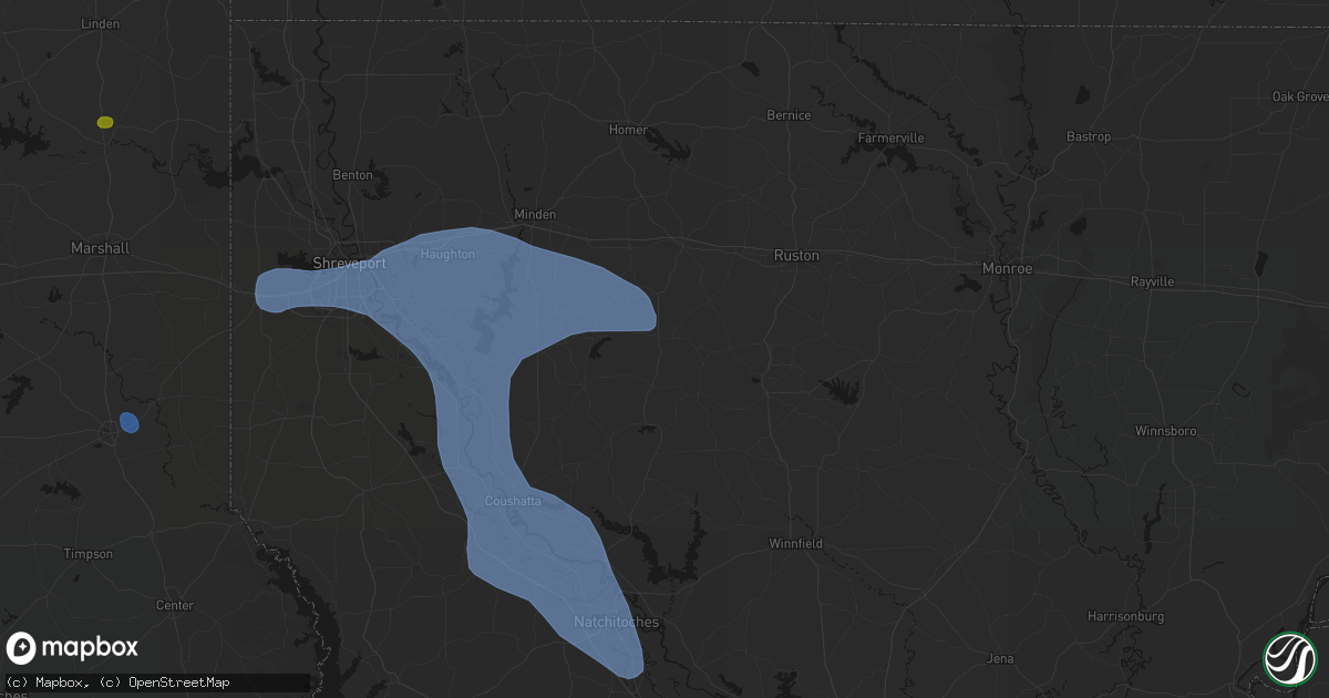 Hail map in Bienville, LA on July 6, 2026