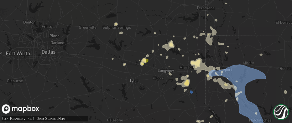 Hail map in Big Sandy, TX on July 6, 2026