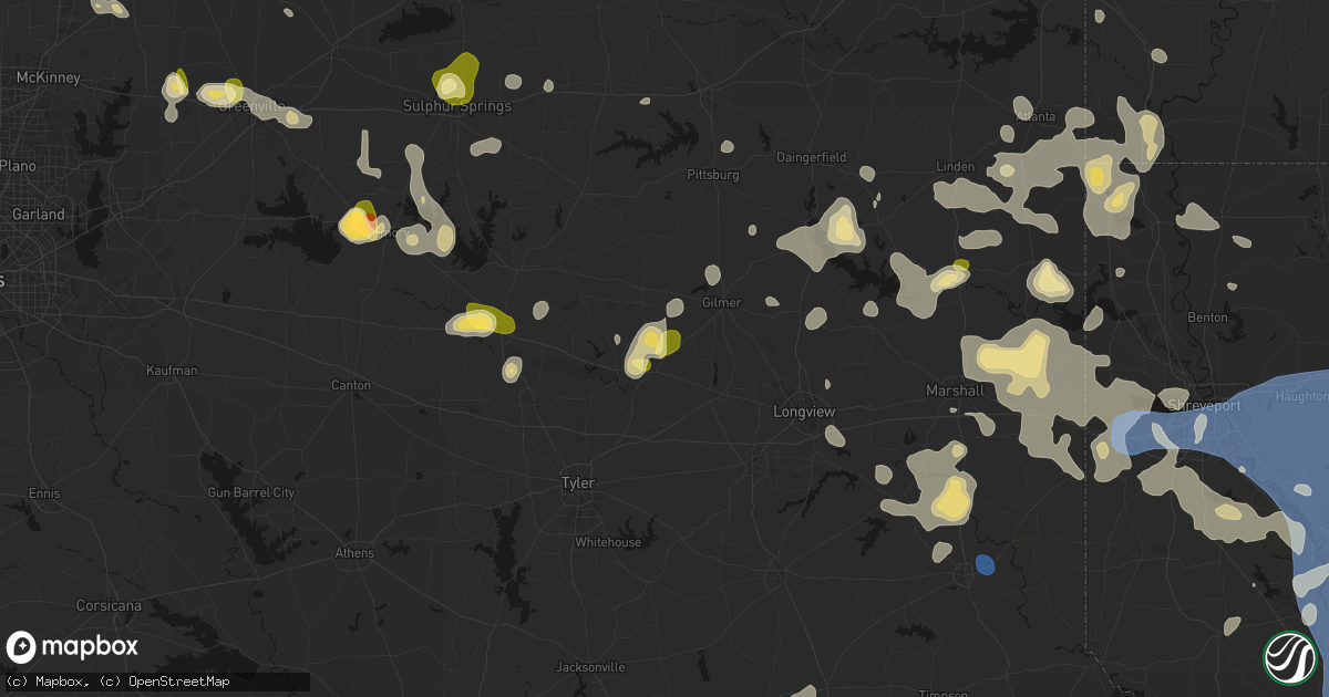 Hail map in Big Sandy, TX on July 6, 2026