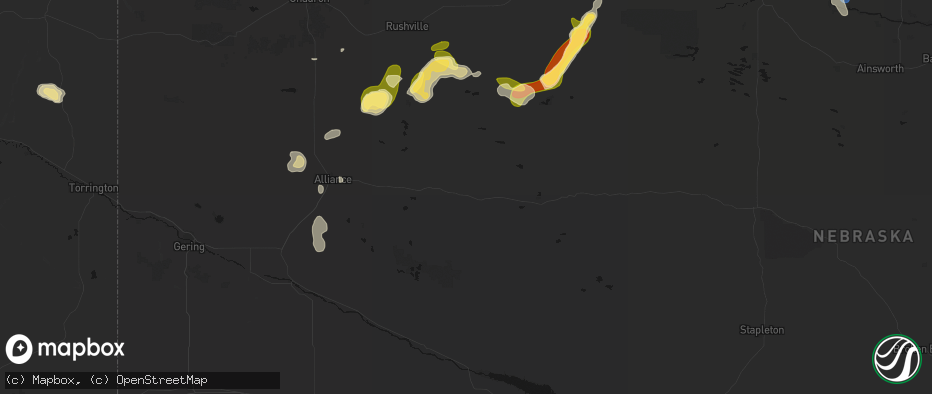 Hail map in Bingham, NE on July 6, 2026