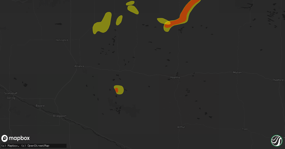 Hail map in Bingham, NE on July 6, 2026