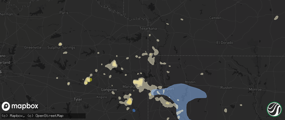 Hail map in Bivins, TX on July 6, 2026