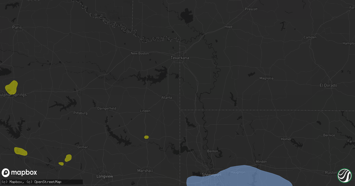 Hail map in Bloomburg, TX on July 6, 2026