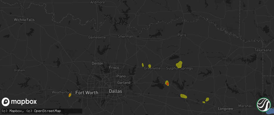 Hail map in Blue Ridge, TX on July 6, 2026