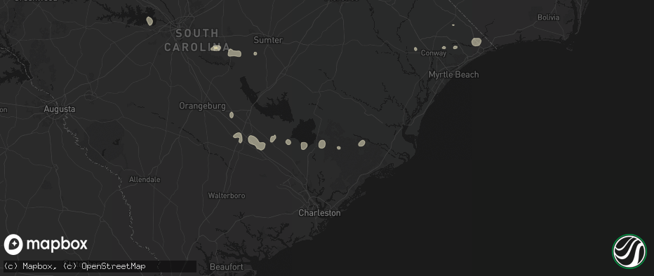 Hail map in Bonneau, SC on July 6, 2026