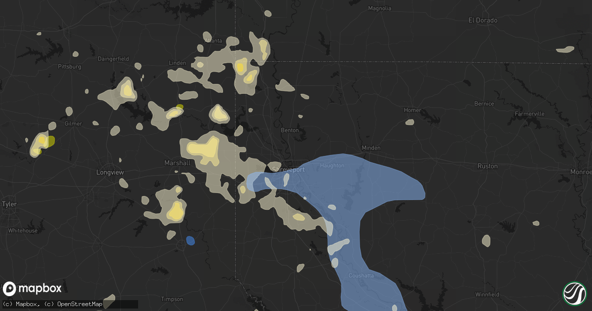 Hail map in Bossier City, LA on July 6, 2026
