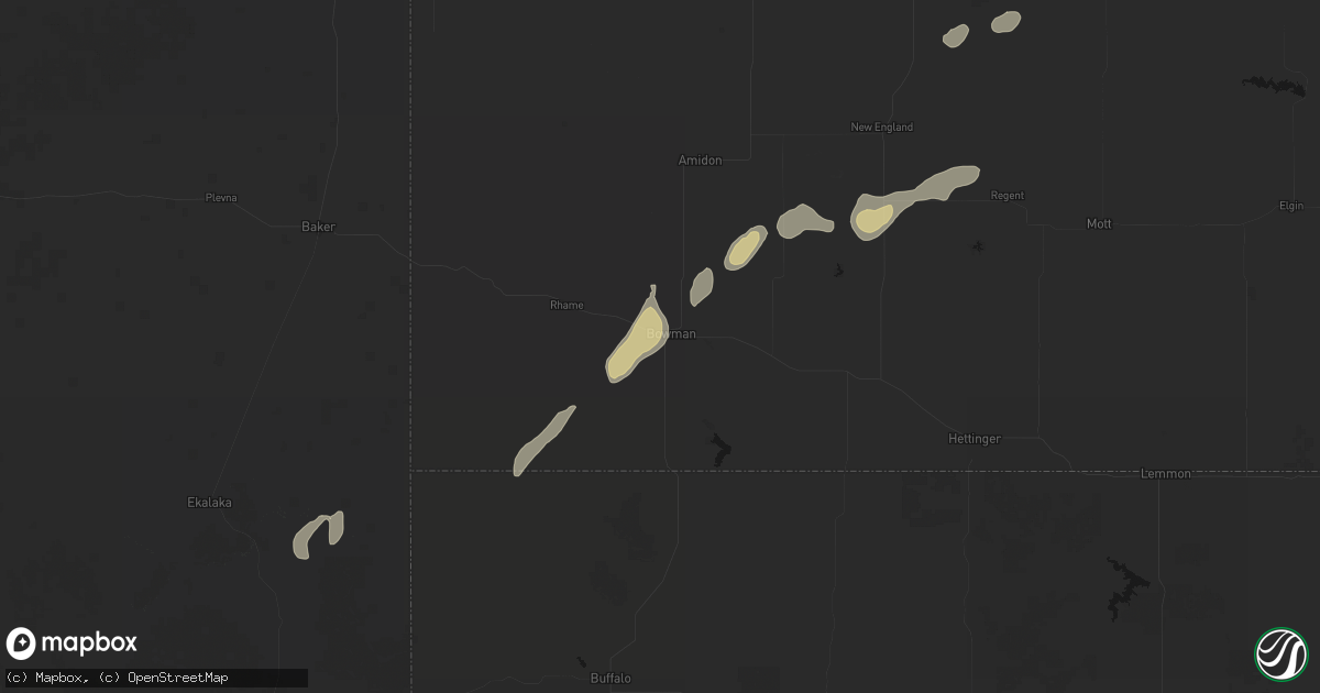 Hail map in Bowman, ND on July 6, 2026