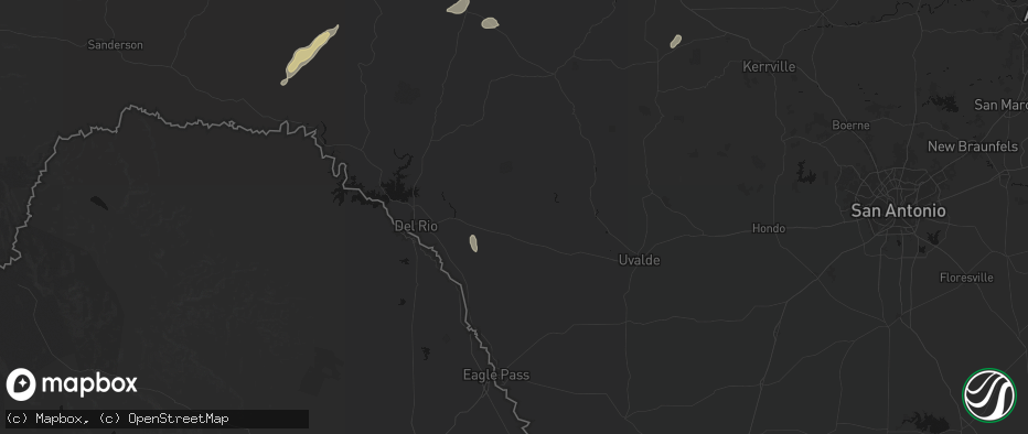 Hail map in Brackettville, TX on July 6, 2026
