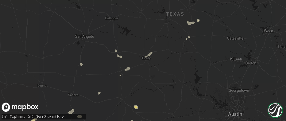 Hail map in Brady, TX on July 6, 2026