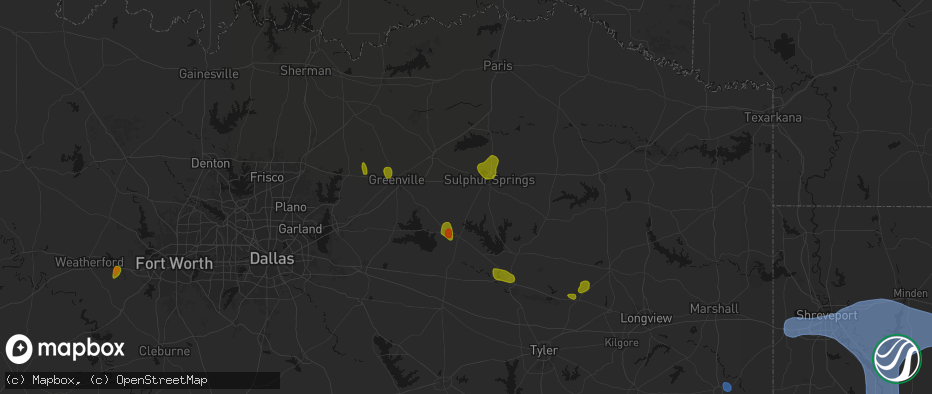 Hail map in Brashear, TX on July 6, 2026