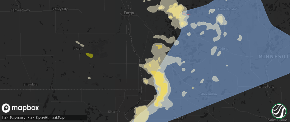 Hail map in Breckenridge, MN on July 6, 2026