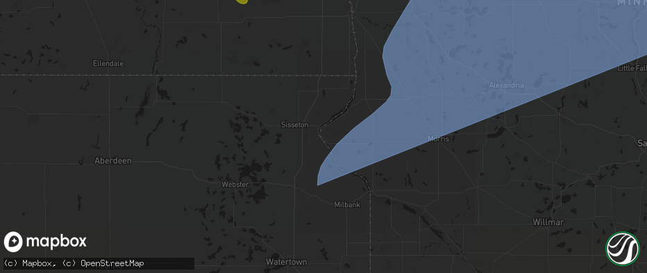 Hail map in Browns Valley, MN on July 6, 2026