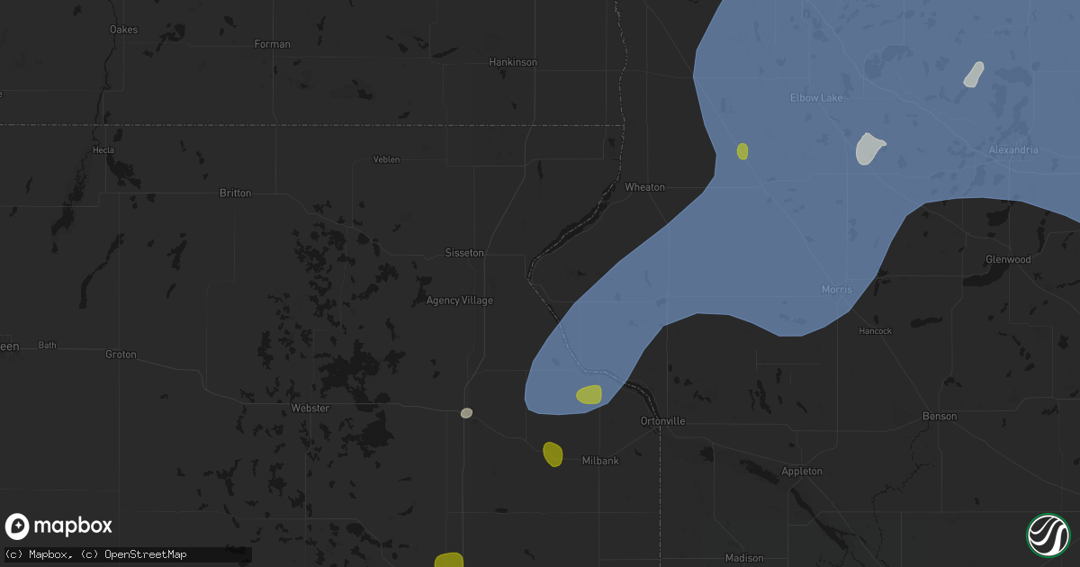 Hail map in Browns Valley, MN on July 6, 2026