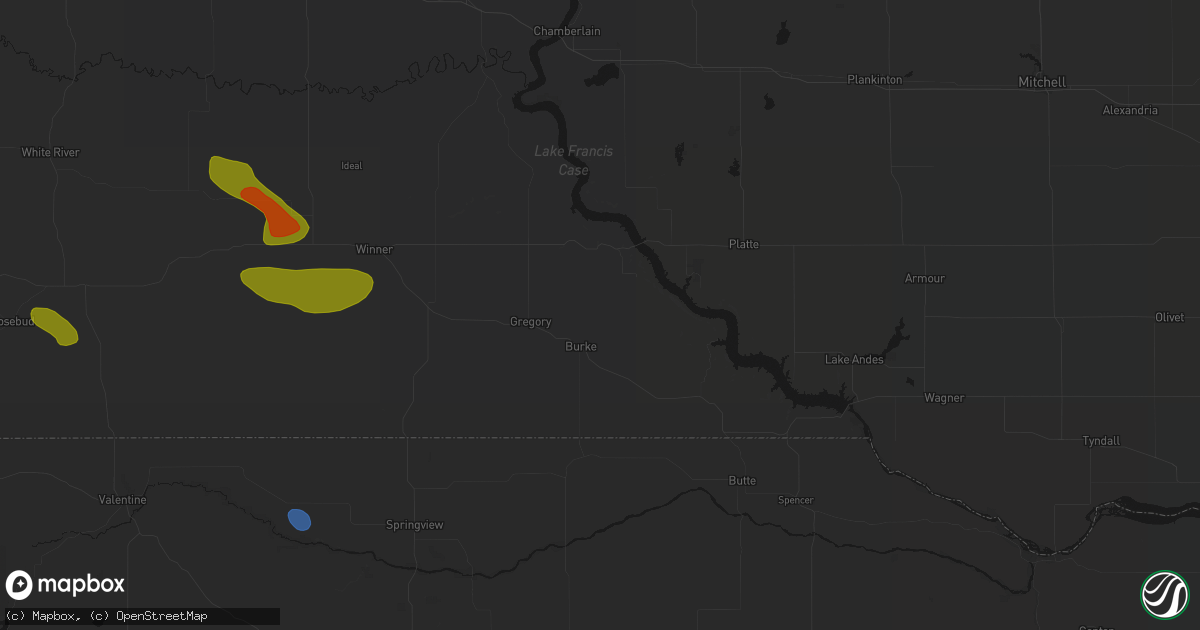 Hail map in Burke, SD on July 6, 2026