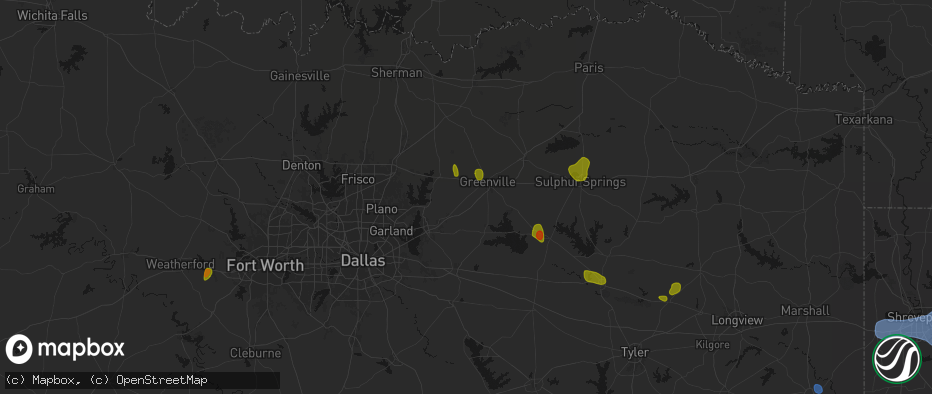 Hail map in Caddo Mills, TX on July 6, 2026
