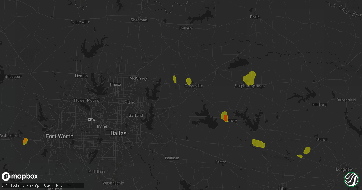 Hail map in Caddo Mills, TX on July 6, 2026