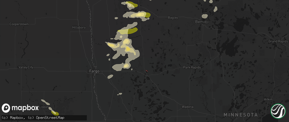 Hail map in Callaway, MN on July 6, 2026