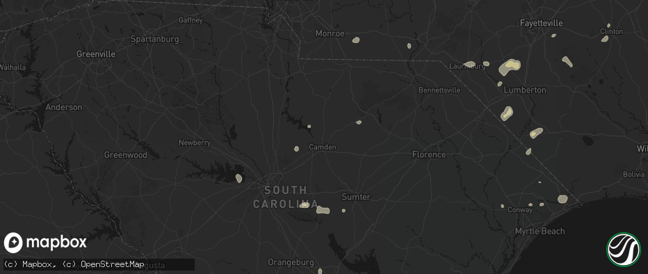 Hail map in Camden, SC on July 6, 2026