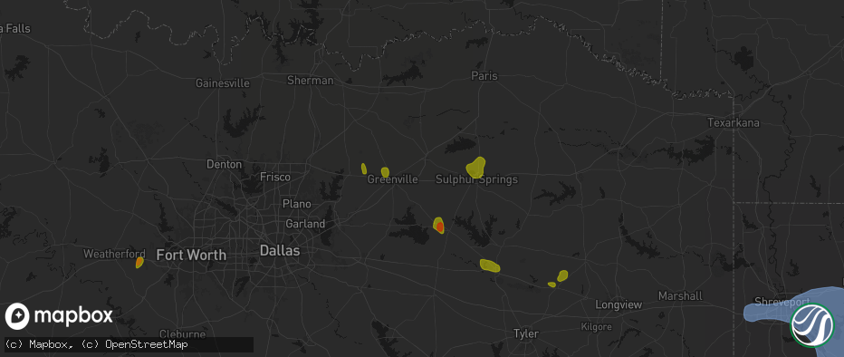 Hail map in Campbell, TX on July 6, 2026