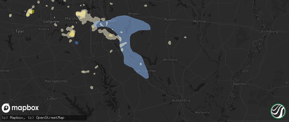 Hail map in Campti, LA on July 6, 2026