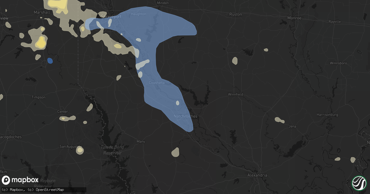 Hail map in Campti, LA on July 6, 2026
