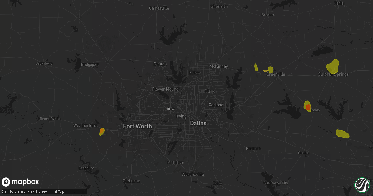 Hail map in Carrollton, TX on July 6, 2026