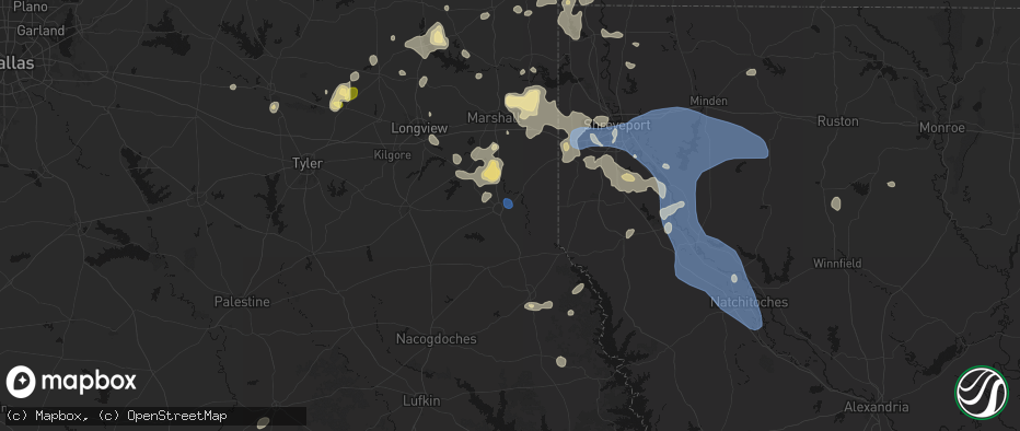 Hail map in Carthage, TX on July 6, 2026