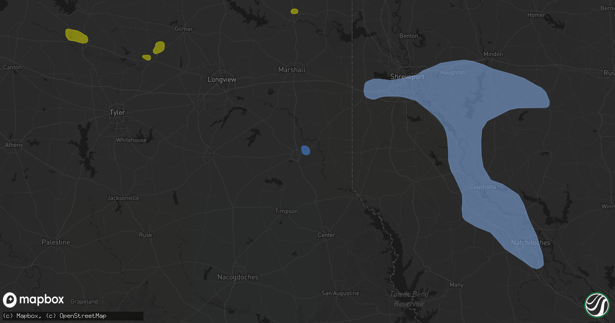 Hail map in Carthage, TX on July 6, 2026